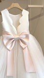 Niulatu Ball Gown Satin Tulle Back With Bow Knot Flower Girl Dress HZ1110