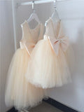 Niulatu Ball Gown Pearl Neck Satin Tulle Back With Bow Knot Flower Girl Dress HZ1110