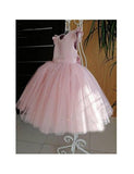 Niulatu Ball Gown Satin Tulle Ruffle Sleeves Back With Bow Knot Flower Girl Dress HZ1110