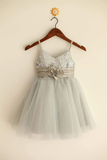 Niulatu A Line Spaghetti Straps Tulle Sequin Flower Girl Dress HZ1110
