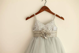 Niulatu A Line Spaghetti Straps Tulle Sequin Flower Girl Dress HZ1110