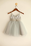 Niulatu A Line Spaghetti Straps Tulle Sequin Flower Girl Dress HZ1110