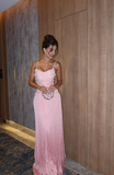 Niulatu A Line Spaghetti Straps Pink Satin Sequin Tassel Long Prom Dress, Evening Dress HZ1110