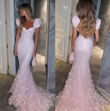 Niulatu Mermaid Sweetheart Tulle Sequin Flower With Short Bubble Sleeves Long Prom Dress, Evening Dress HZ1110