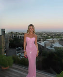 Niulatu Pink Mermaid Spaghetti Straps Sequin Long Prom Dress, Evening Dress HZ1110