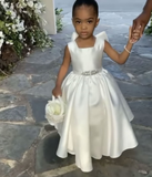 Niulatu A Line Satin Back With Bow Knot Flower Girl Dress HZ1110