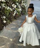 Niulatu A Line Satin Back With Bow Knot Flower Girl Dress HZ1110