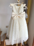 Niulatu A Line Satin Tulle Pearl Bead Back With Bow Knot Flower Girl Dress HZ1110