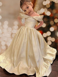 Niulatu Ball Gown Off The SHoulder Satin Flower Girl Dress HZ1110