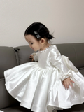 Niulatu Ball Gown Satin With Long Sleeves Flower Girl Dress HZ1110