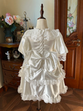Niulatu Princess A Line Tiered Satin Lace With Short Sleeves Flower Girl Dress HZ1110