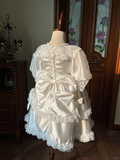 Niulatu Princess A Line Tiered Satin Lace With Short Sleeves Flower Girl Dress HZ1110
