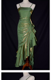 Niulatu High Low Straps Ruffles Green Prom Dresses HZ1110