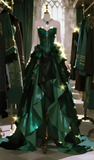 Niulatu Ball Gown Dark Green Sweetheart Satin Sequin Long Prom Dress, Evening Dress HZ1110