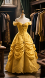 Niulatu Yellow Ball Gown Off The Shoulder Satin Lace Long Prom Dress, Evening Dress HZ1110