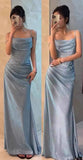 Niulatu Mermaid Spaghetti Straps Pleated Satin Sequin Long Prom Dress, Evening Dress HZ1110