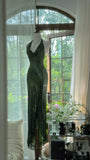 Niulatu Mermaid Halter Dark Green Chiffon Sequin Long Prom Dress, Evening Dress HZ1110