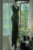 Niulatu Mermaid Halter Dark Green Chiffon Sequin Long Prom Dress, Evening Dress HZ1110