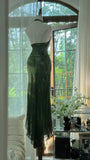 Niulatu Mermaid Halter Dark Green Chiffon Sequin Long Prom Dress, Evening Dress HZ1110