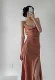 Niulatu Mermaid Spaghetti Straps Satin Slit Long Prom Dress, Evening Dress HZ1110
