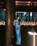 Niulatu Style Mermaid Strapless Satin Long Prom Dress, Evening Dress HZ1110