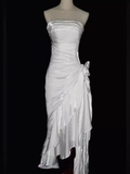 Niulatu High Low Straps Ruffles White Prom Dresses HZ1110