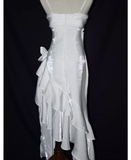 Niulatu High Low Straps Ruffles White Prom Dresses HZ1110