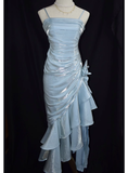 Niulatu High Low Straps Ruffles Light Sky Blue Prom Dresses HZ1110