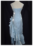 Niulatu High Low Straps Ruffles Light Sky Blue Prom Dresses HZ1110