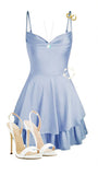 Niulatu A line Straps Short Blue Homecoming Dress 20th Birthday Outfits HZ1110