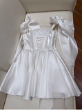 Niulatu A line Satin Straps Short White Homecoming Dress 20th Birthday Outfits HZ1110