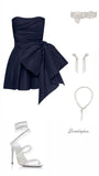 Niulatu A line Satin Strapless Short Navy Blue Homecoming Dress 20th Birthday Outfits HZ1110