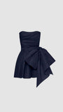 Niulatu A line Satin Strapless Short Navy Blue Homecoming Dress 20th Birthday Outfits HZ1110