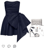 Niulatu A line Satin Strapless Short Navy Blue Homecoming Dress 20th Birthday Outfits HZ1110