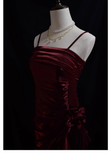 Niulatu High Low Straps Ruffles Burgundy Prom Dresses HZ1110