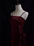 Niulatu High Low Straps Ruffles Burgundy Prom Dresses HZ1110