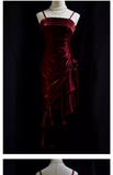 Niulatu High Low Straps Ruffles Burgundy Prom Dresses HZ1110