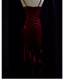 Niulatu High Low Straps Ruffles Burgundy Prom Dresses HZ1110