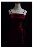 Niulatu High Low Straps Ruffles Burgundy Prom Dresses HZ1110
