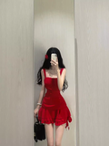 Niulatu A line Straps Short Red Cocktail Dresses Birthday Outfits SD546