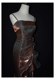 Niulatu High Low Straps Ruffles Long Prom Dresses HZ1110
