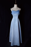 Niulatu A Line Spaghetti Straps Blue Long Prom Dresses HZ1110