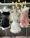 Niulatu A line Spaghetti Straps Sleeveless Beads Mini Homecoming Dress HZ1110