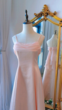 Niulatu A Line Spaghetti Straps Pink Long Prom Dresses HZ1110