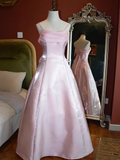 Niulatu A Line Spaghetti Straps Pink Long Prom Dresses HZ1110