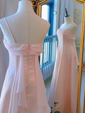Niulatu A Line Spaghetti Straps Pink Long Prom Dresses HZ1110