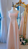 Niulatu A Line Spaghetti Straps Pink Long Prom Dresses HZ1110