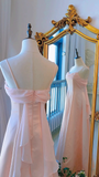 Niulatu A Line Spaghetti Straps Pink Long Prom Dresses HZ1110