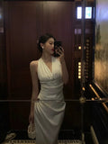 Sexy Sheath Halter White Sleeveless Prom Dresses Party Dress Summer Birthday Outfits Birthday Dresses HZ1214