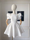 Niulatu A Line Scoop Neckline Short Sleeves White Homecoming Dress Birthday Outfits HZ1110